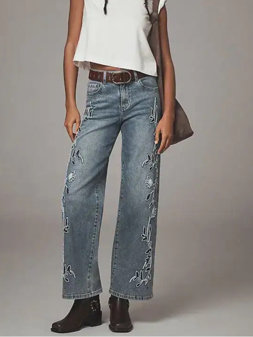 NWOT Anthropologie x Siempre Zoey Embroidered Wide Leg High Rise Jeans